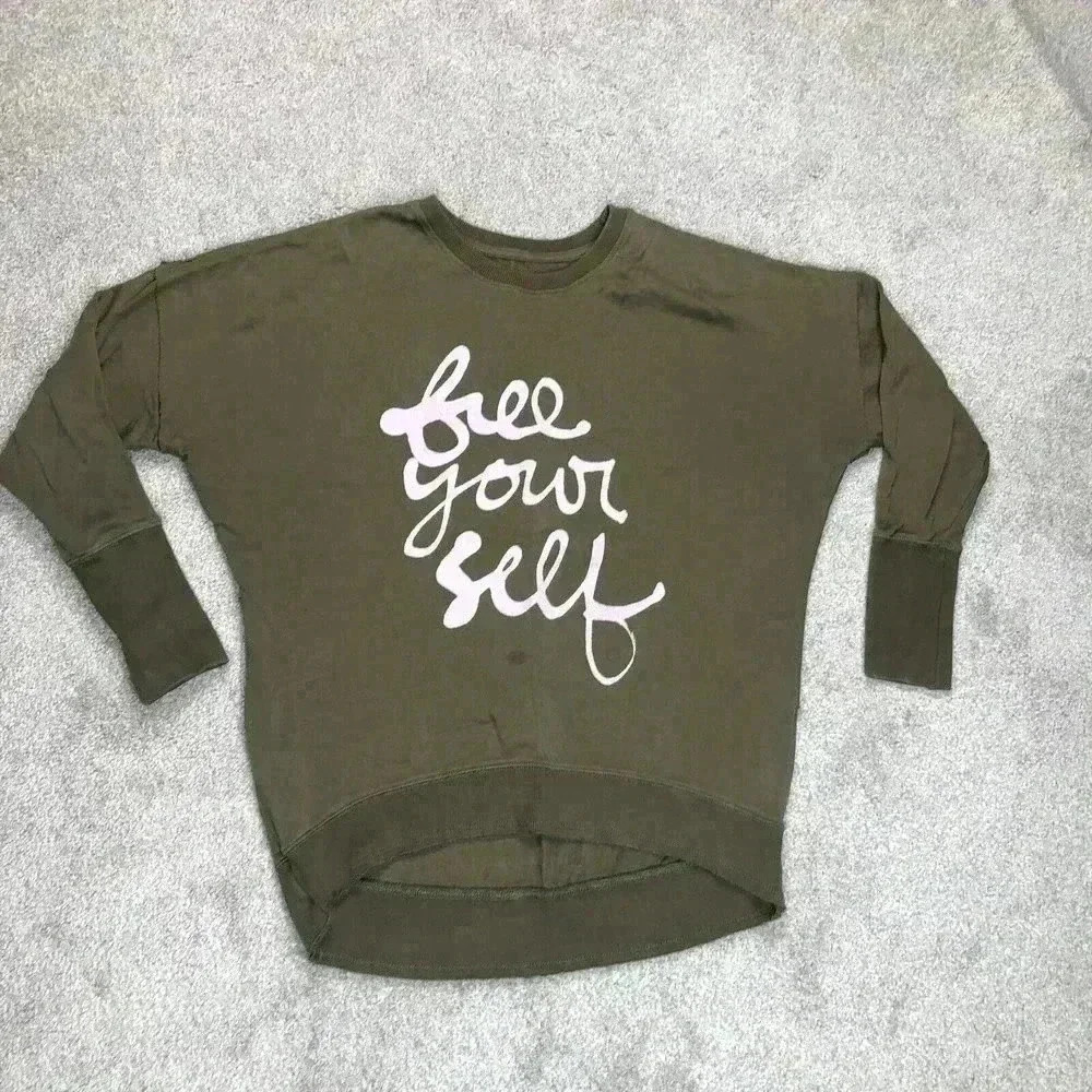 Lovbird Design Sweatshirt Sz S Organic Cotton Free Yourself Green Long Sleeves